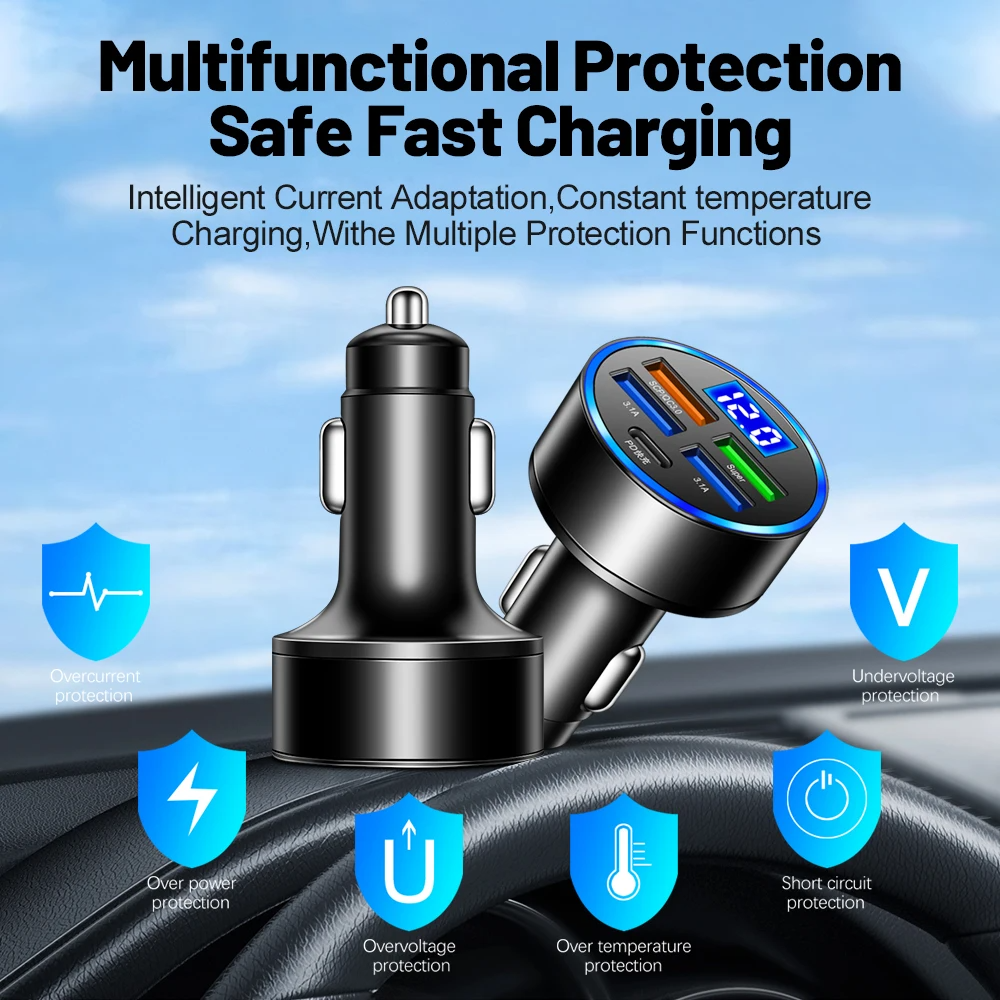 5 USB Port Super Fast Car Charger Adapter For iPhone Samsung Android