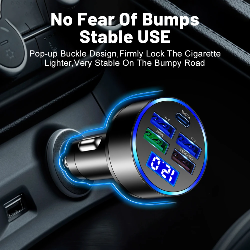 5 USB Port Super Fast Car Charger Adapter For iPhone Samsung Android