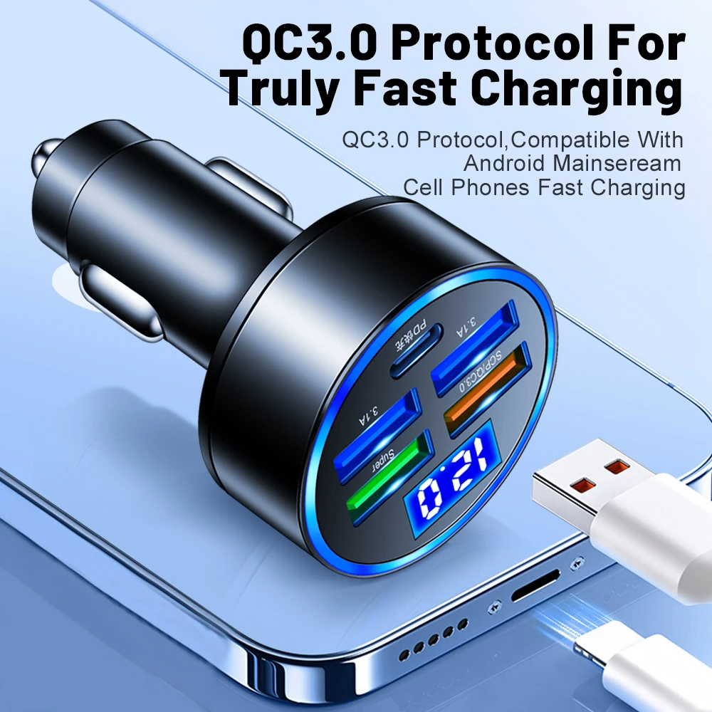 5 USB Port Super Fast Car Charger Adapter For iPhone Samsung Android