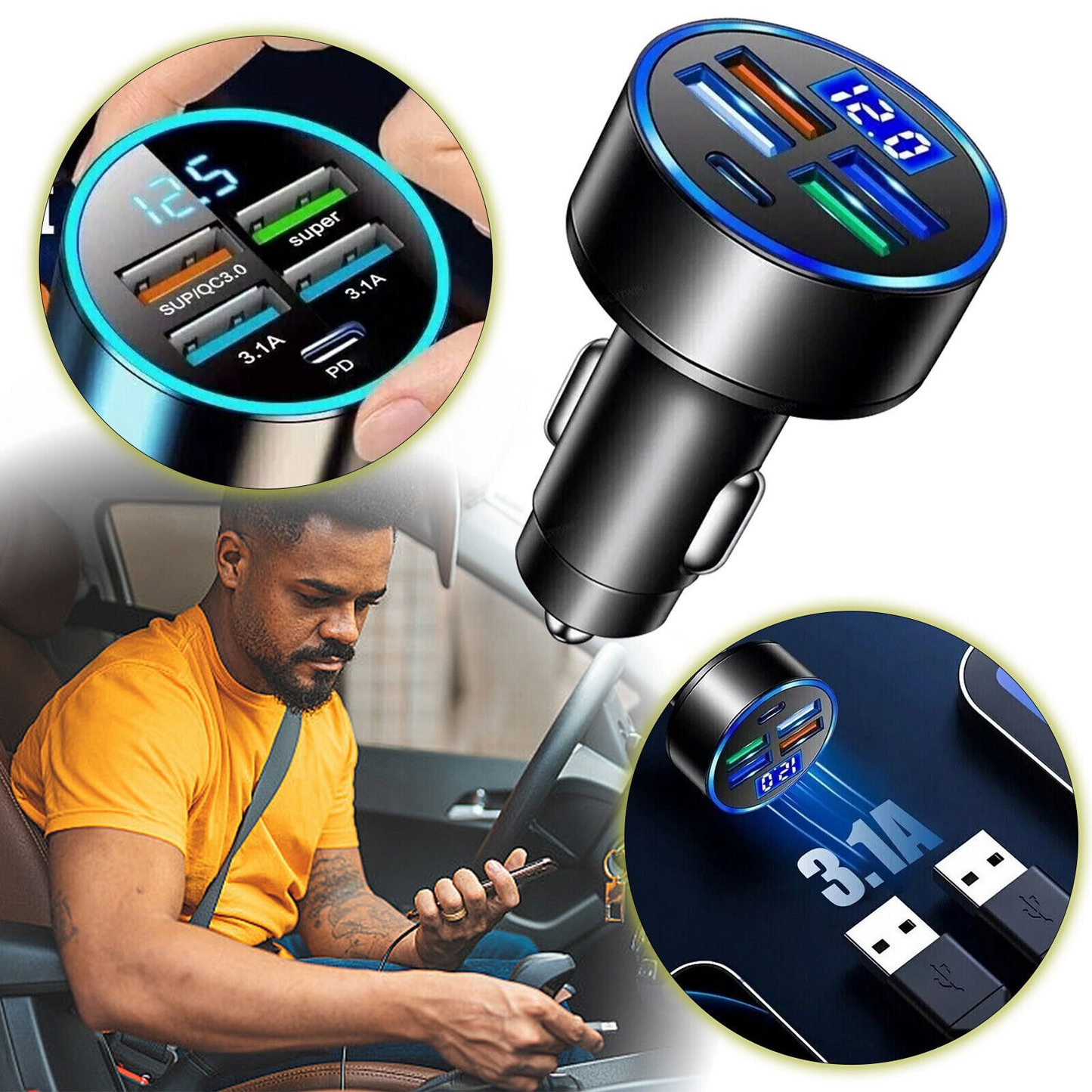 5 USB Port Super Fast Car Charger Adapter For iPhone Samsung Android